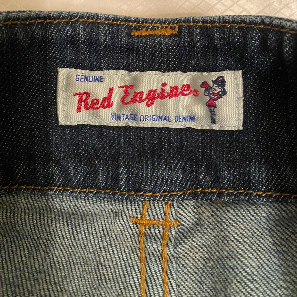 Red Engine Denim Midi Skirt. Size 27 - Picture 5 of 8